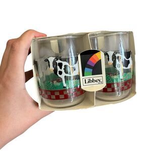 Libbey Cow Tumblers, Red Checkered Heart Glasses, 1 Set Of 4 Farmhouse NIB